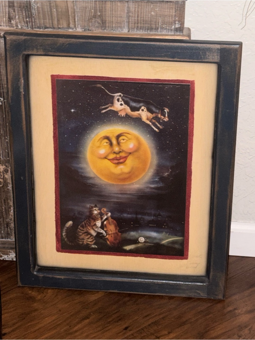 Framed Hand Painted Wooden “Cow Jumped Over The Moon” By Bonnie Barrett 2004